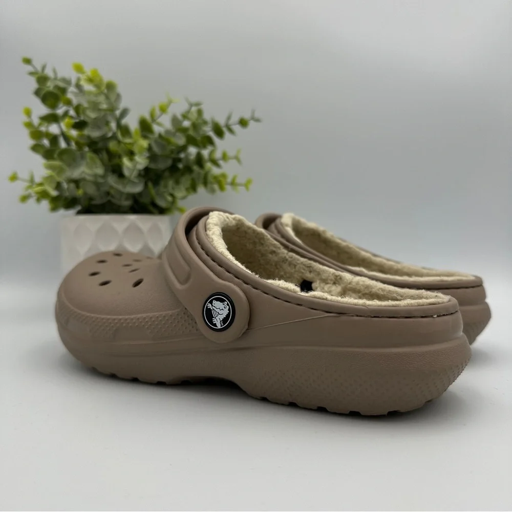 CROCS Kids Classic Lined Tan Rubber Clogs Slip On Shoes Size 3
